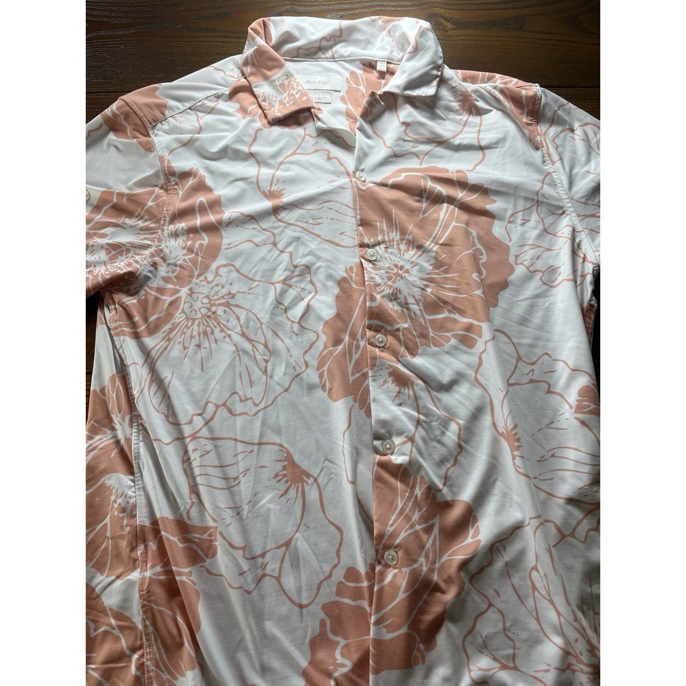 Porter & Ash Short Sleeve Button Down Shirt Men's Medium White Pink Floral AOP